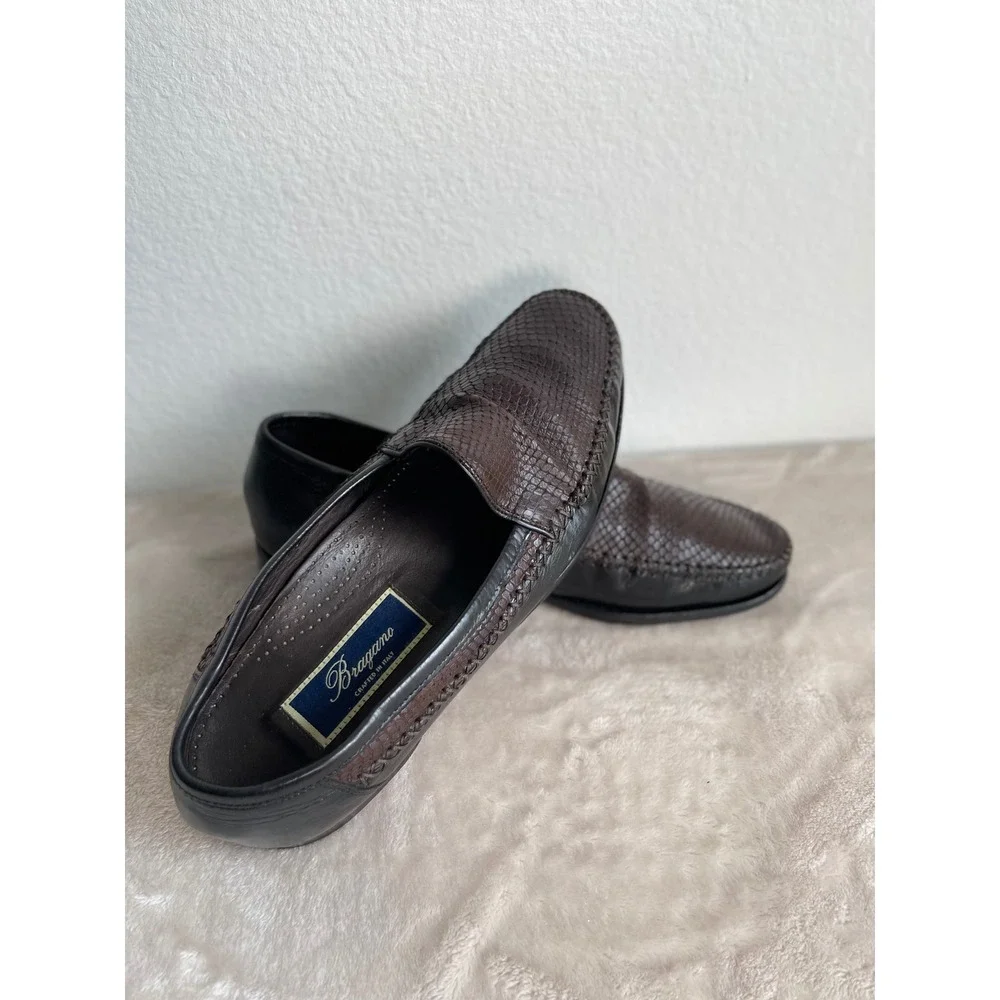 Bragano Cole Haan Mens 8.5 M Brown Snakeskin Leather Loafers Made in Italy Dress
